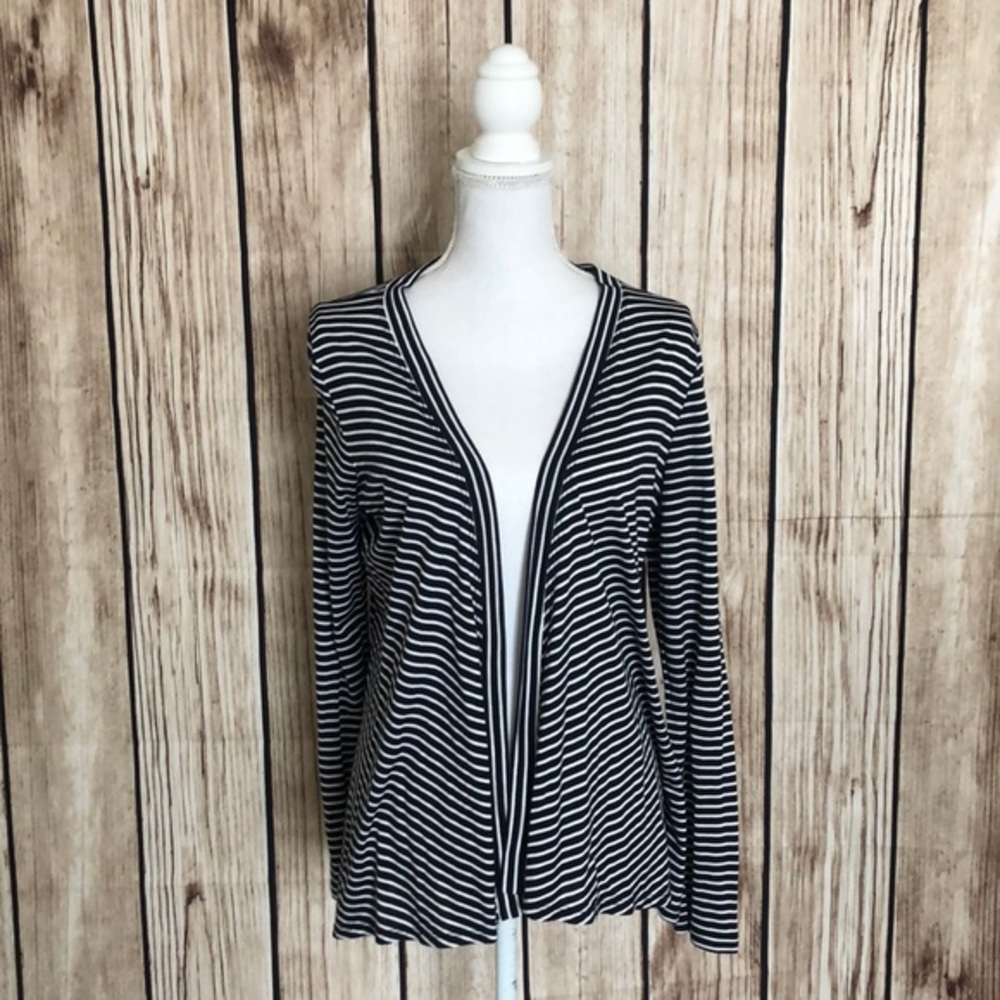 Talbots Navy/White Striped Open Front Cardigan Small
